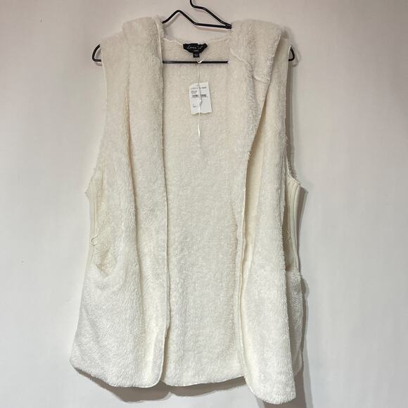 Love Tree Sleeveless Sweater Womens Large White Fuzzy Hoodie Pockets Nordstroms - Picture 2 of 13